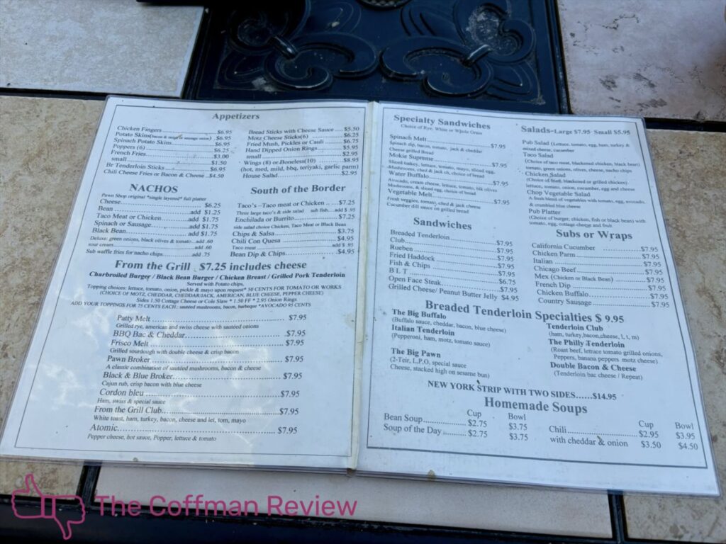 Pawn Shop Pub Menu 1