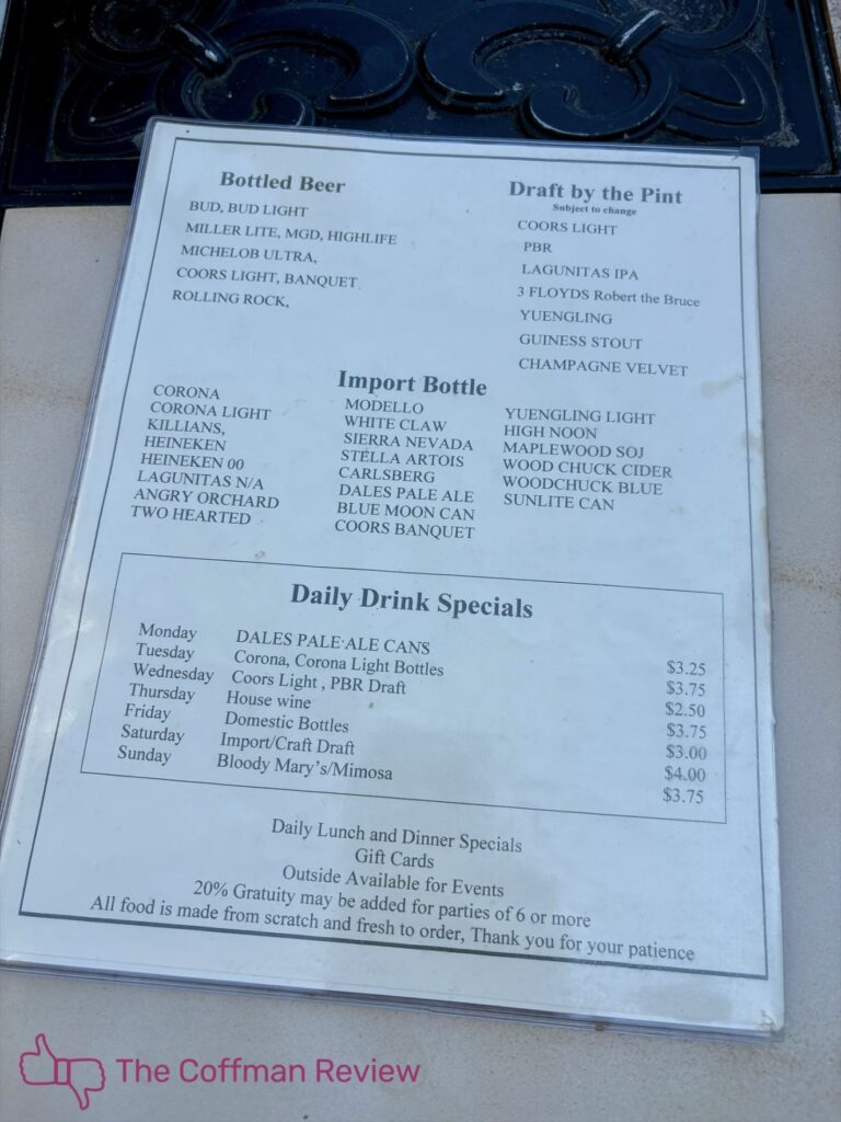 Pawn Shop Pub Menu 2
