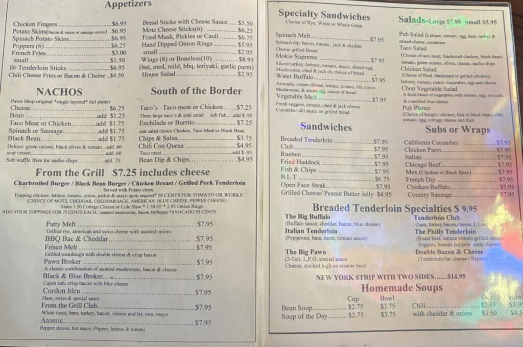 Pawn Shop Pub Menu 3